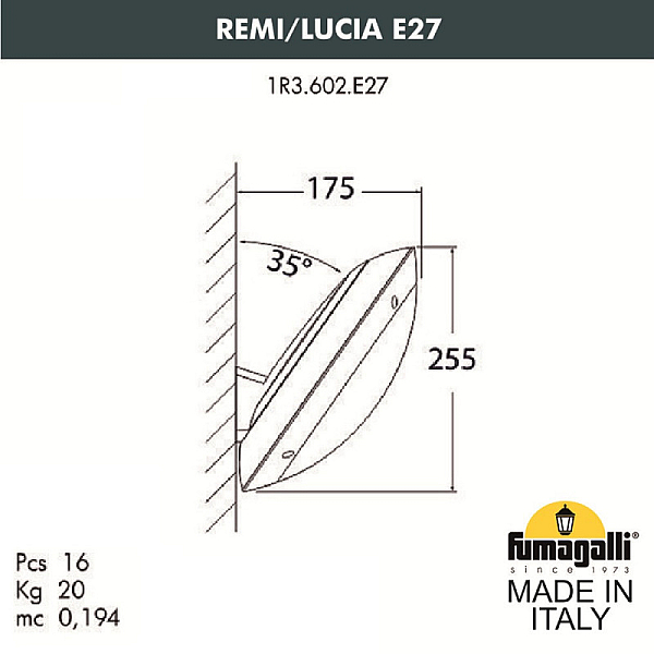 Уличный настенный светильник Fumagalli 1R3.602.000.LYE27