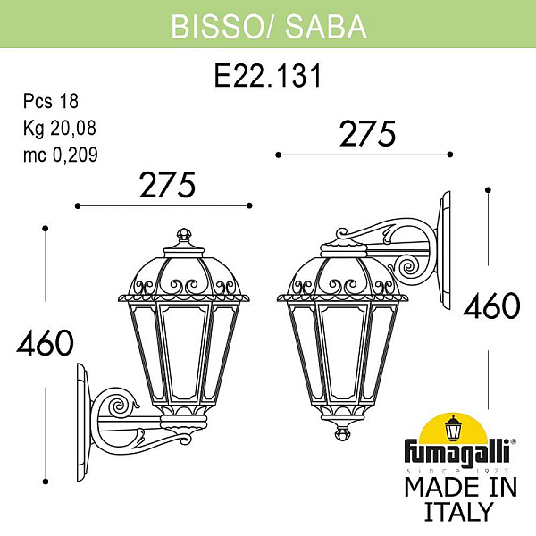 Уличный настенный светильник Fumagalli K22.131.000.AXF1RDN