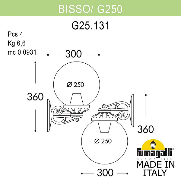 Уличный настенный светильник Fumagalli G25.131.000.VYE27