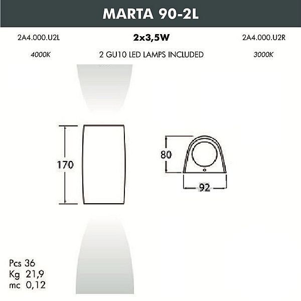 Уличный настенный светодиодный светильник Fumagalli Marta 2A4.000.000.LXU2L