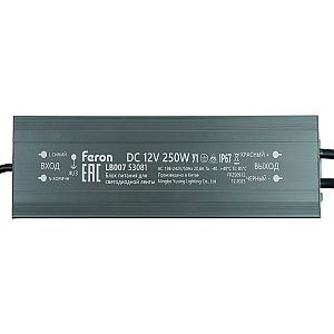 Трансформатор электронный для светодиодной ленты Feron LB007 250W 12V IP67 (драйвер) 53081