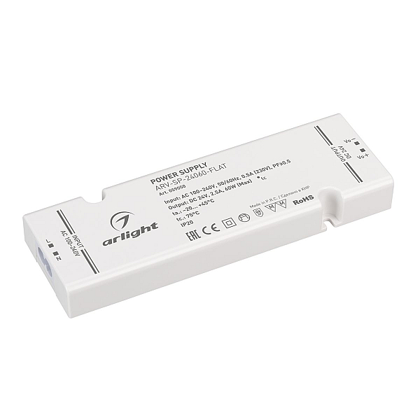 Блок питания Arlight ARV-SP-24060-FLAT (24V, 2.5A, 60W) (IP20 Пластик) 059050