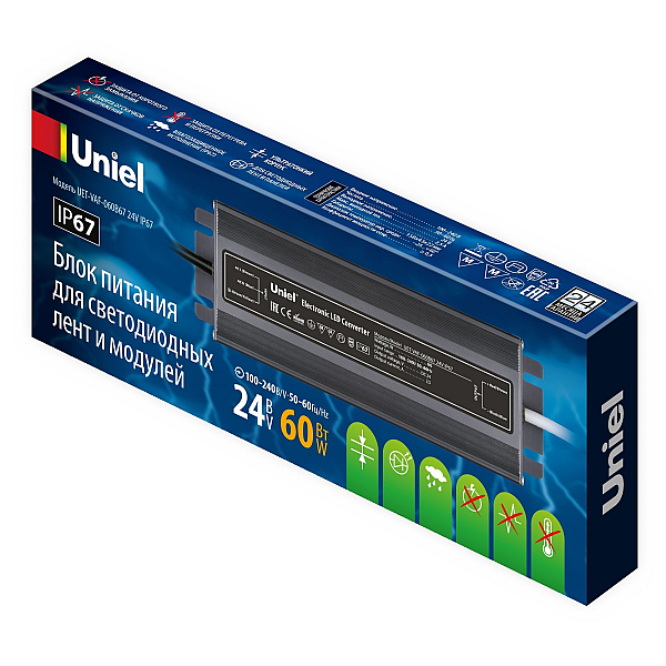 Блок питания Uniel 24V 60W IP67 2,5A UET-VAF-060B67 24V IP67 UL-00009366