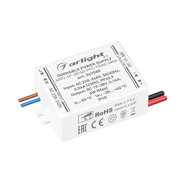 Блок питания Arlight ARPJ-SP-38160-PFC-TRIAC-MINI (6W, 19-38V, 160mA) 047585