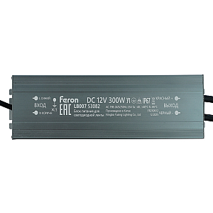 Трансформатор электронный для светодиодной ленты Feron LB007 300W 12V IP67 (драйвер) 53082