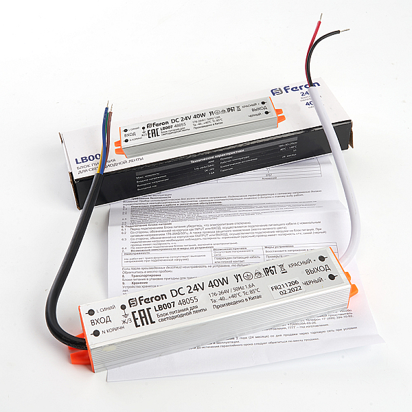 Блок питания для светодиодной ленты Feron LB007 12V 40W IP67 1,6A 48055