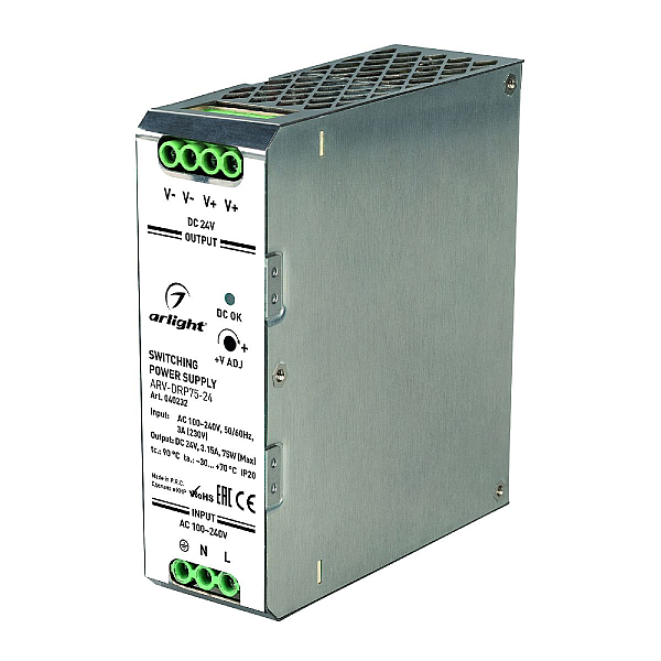 Блок питания Arlight ARV-DRP75-24 24V 75W IP20 3,15A 040232