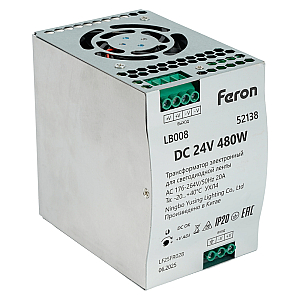 Трансформатор электронный на DIN-рейку Feron LB008 480W 24V IP20 52138