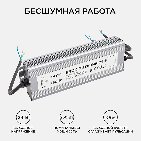 Блок питания Apeyron 24В 250Вт импульсный IP67 175-265В 10,4А 03-115