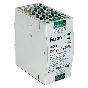 Трансформатор электронный на DIN-рейку Feron LB008 240W 24V IP20 52137