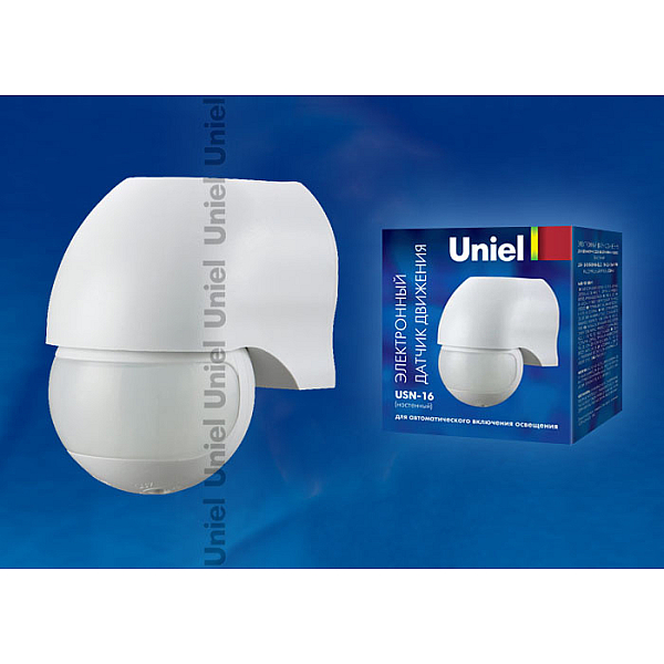 Датчик движения Uniel USN-16-180R-1200W-3LUX-12M-0,6-1,5m/s-WH 06568