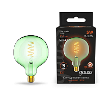 Лампа светодиодная диммируемая филаментная Gauss E27 5W 1800K шар зеленый 1012802105