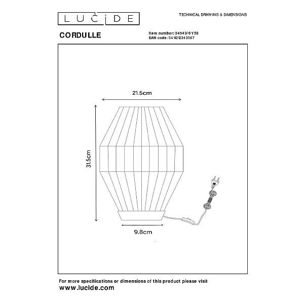 Настольная лампа Lucide Cordulle 34543/01/30