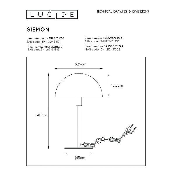 Настольная лампа Lucide Siemon 45596/01/30