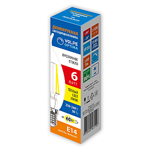 Лампа светодиодная диммируемая Volpe Optima LED-CW35-6W/3000K/E14/CL/DIM/SLF UL-00009243