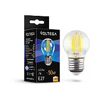 Лампа светодиодная филаментная Voltega E27 5W 2700K шар прозрачный 7201