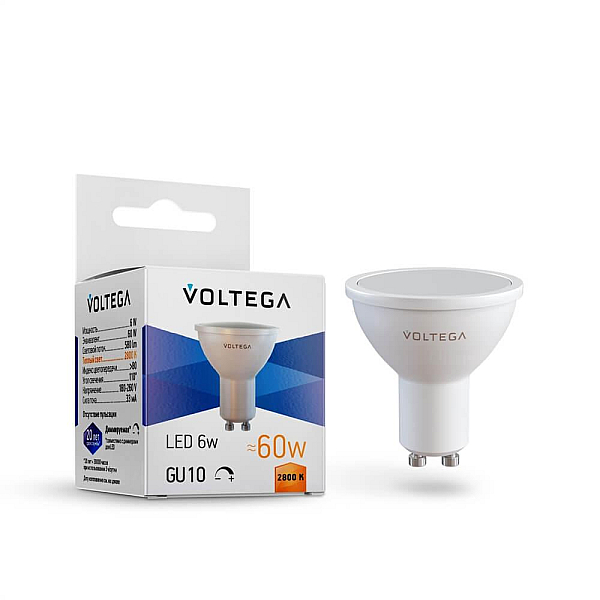 Lampa svetodiodnaya dimmiruemaya voltega gu10 6w 2800k matovaya 