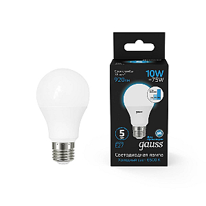 Лампа светодиодная диммируемая Gauss E27 10W 6500K груша матовая 102502310-S