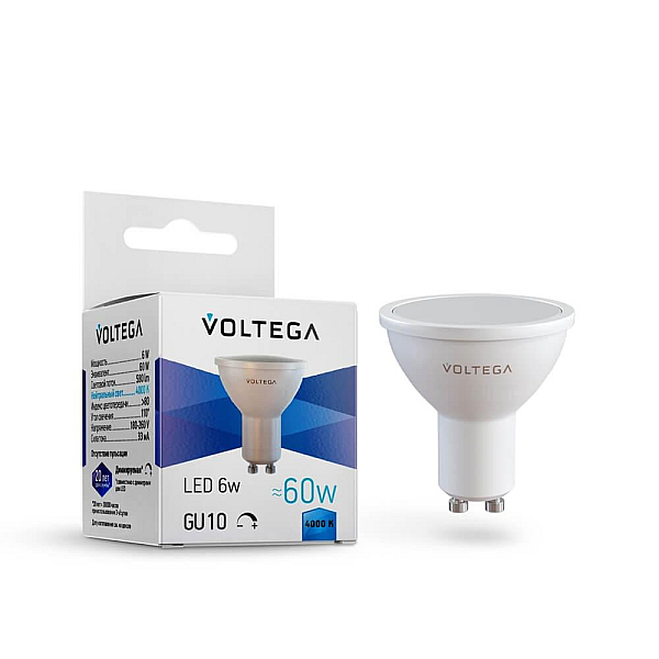 Lampa svetodiodnaya dimmiruemaya voltega gu10 6w 4000k matovaya 
