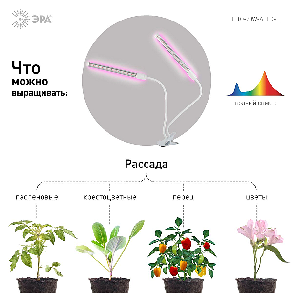 Светодиодный светильник для растений ЭРА Fito-20W-Аled-L Б0049550