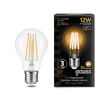 Лампа светодиодная филаментная Gauss E27 12W 2700K груша прозрачная 102902112