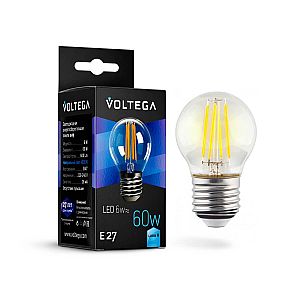 Лампа светодиодная Voltega E27 6W 4000К прозрачная VG10-G1E27cold6W-F 7024