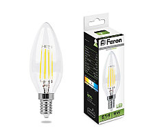 Лампа светодиодная филаментная Feron E14 5W 4000K Свеча Прозрачная LB-58 25573