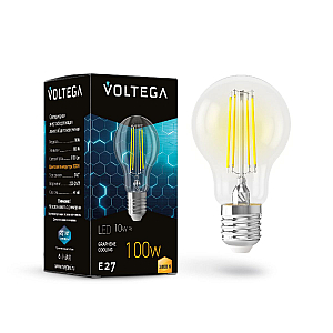 Лампа светодиодная филаментная Voltega E27 9W 3000K груша прозрачная 7228