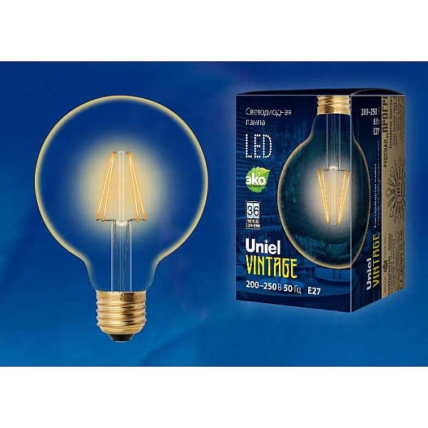 Лампа светодиодная филаментная Uniel E27 8W 2250K прозрачная LED-G125-8W/GOLDEN/E27 GLV21GO UL-00002358