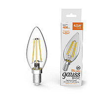 Лампа светодиодная филаментная Gauss E14 4,5W 2700К прозрачная 1031115