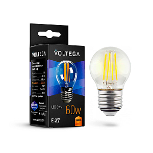 Лампа светодиодная Voltega E27 6W 2800К шар прозрачный VG10-G1E27warm6W-F 7023
