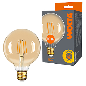 Лампа светодиодная филаментная WOLTA 10Вт 2400K Е27 шар прозрачный WF-G95-10W2.4KE27