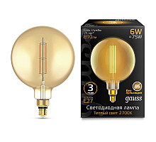 Лампа светодиодная филаментная Gauss E27 6W 2700K шар янтарный 154802118