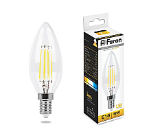 Лампа светодиодная филаментная Feron E14 5W 2700K Свеча Прозрачная LB-58 25572