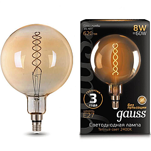 Лампа светодиодная филаментная Gauss E27 8W 2400K золотая 154802008