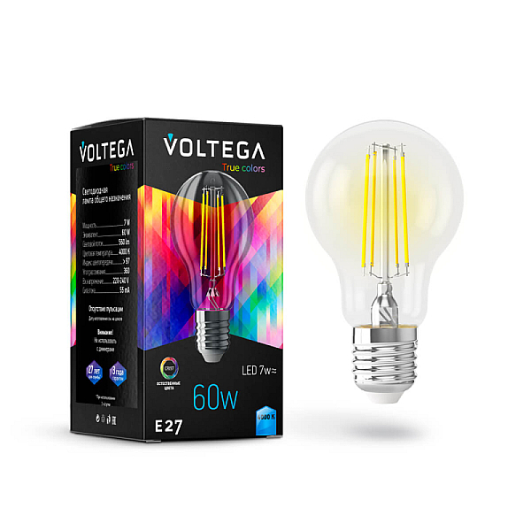 Lampa svetodiodnaya voltega e27 7w 4000k prozrachnaya vg10 a60e2