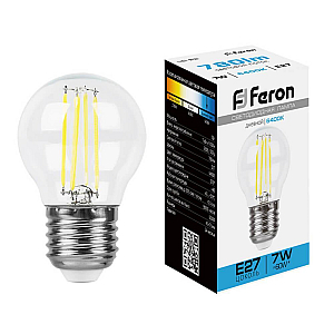 Лампа светодиодная филаментная Feron E27 7W 6400K прозрачная LB-52 38222