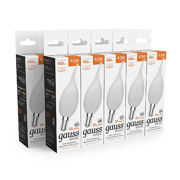 Светодиодная филаментная лампа Gauss Basic Filament E14 6,5W 2700K 1045117