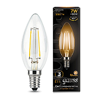 Лампа светодиодная филаментная Gauss E14 7W 2700К прозрачная 103801107