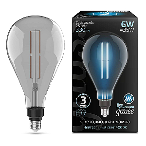 Лампа светодиодная филаментная Gauss E27 6W 4000K груша серая 179802205