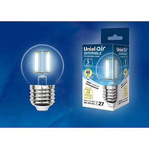 Лампа светодиодная филаментная (UL-00002871) Uniel E27 5W 4000K LED-G45-5W/NW/E27/CL/DIM GLA01TR