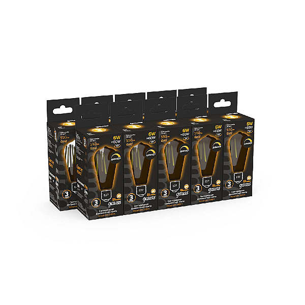 Лампа Gauss Filament ST64 6W 620lm 2400К Е27 golden диммируемая LED 1/10/40 102802006-D