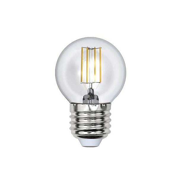 Лампа светодиодная филаментная (UL-00000196) Uniel E27 6W 3000K прозрачная LED-G45-6W/WW/E27/CL LED-G45-6W/WW/E27/CL PLS02WH