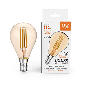 Светодиодная филаментная лампа Gauss Basic Filament E14 3,8W 2400K 1057154