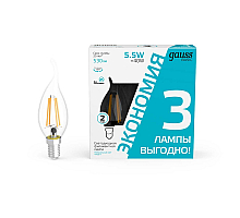 Лампа светодиодная Gauss Basic Filament E14 5,5W 4100K 1041126T