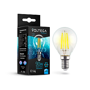 Лампа светодиодная филаментная Voltega E14 9W 4000K шар прозрачный VG10-G45E14cold9W-F 7137