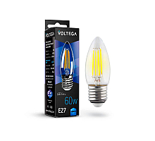 Лампа светодиодная филаментная Voltega E27 6W 4000К прозрачная VG10-C1E27cold6W-F 7029