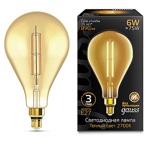 Лампа светодиодная филаментная Gauss E27 6W 2700K груша янтарная 179802118