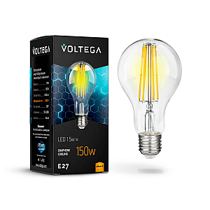 Лампа светодиодная филаментная Voltega E27 15W 2800К груша прозрачная VG10-A1E27warm15W-F 7104