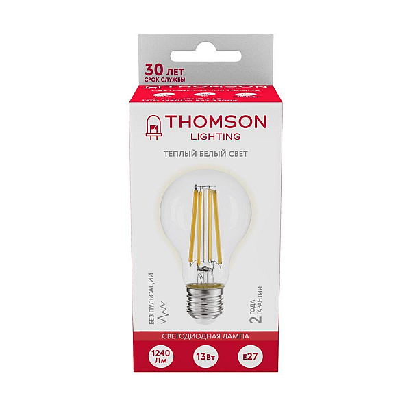Лампа светодиодная филаментная Thomson E27 13W 2700K груша прозрачная TH-B2367